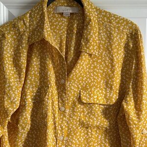 LOFT Mustard Floral Button-Up Shirt